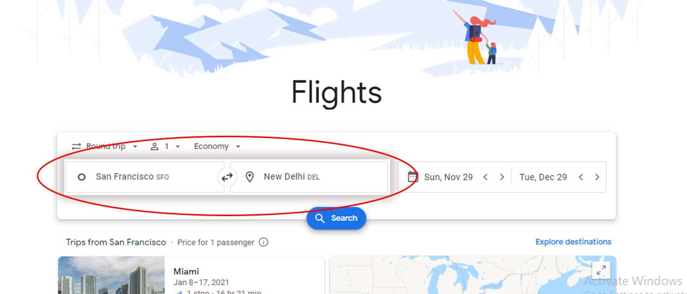 google flight search