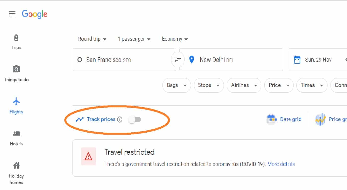 google flight track prices