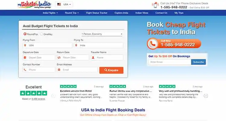 MyTicketsToIndia best flight search engine