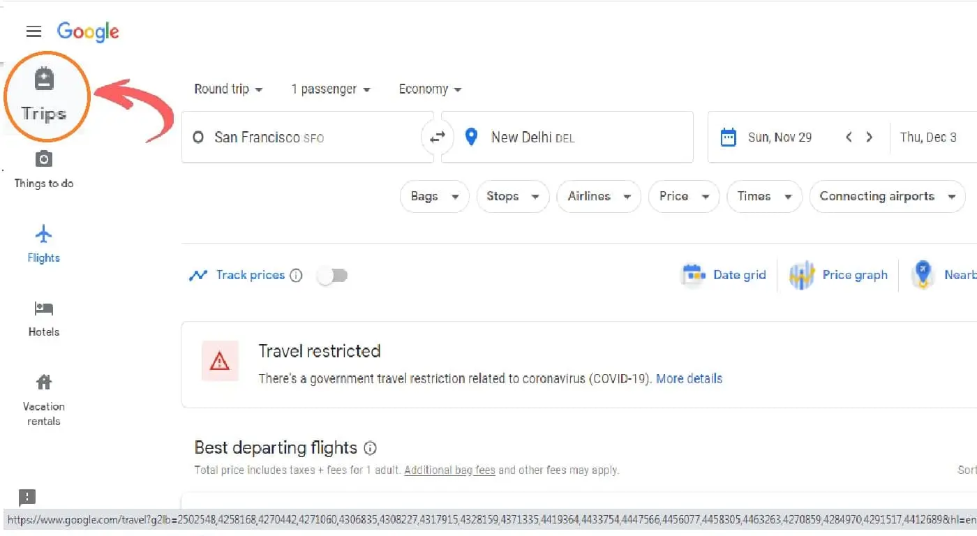 google travel flight itineraries