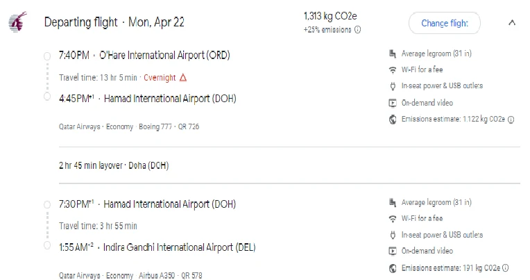 google layover Flight example